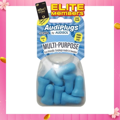 AUDIPLUGS Multi-Purpose Eco-Friendly Earplugs Size L Pair 4s (Expiry: May`2026)