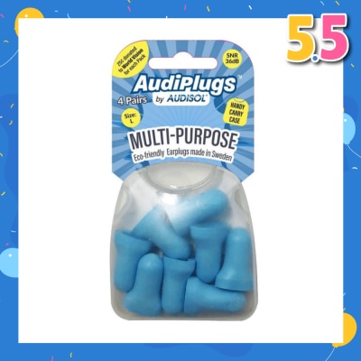 AUDIPLUGS Multi-Purpose Eco-Friendly Earplugs Size L Pair (To Reduce or Block Out Medium Noise SNR 36dB) 4s