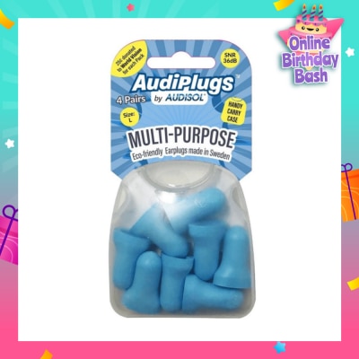 AUDIPLUGS Multi-Purpose Eco-Friendly Earplugs Size L Pair (To Reduce or Block Out Medium Noise SNR 36dB) 4s