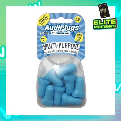 AUDIPLUGS Multi-Purpose Eco-Friendly Earplugs Size L Pair 4s (Expiry: May`2026)