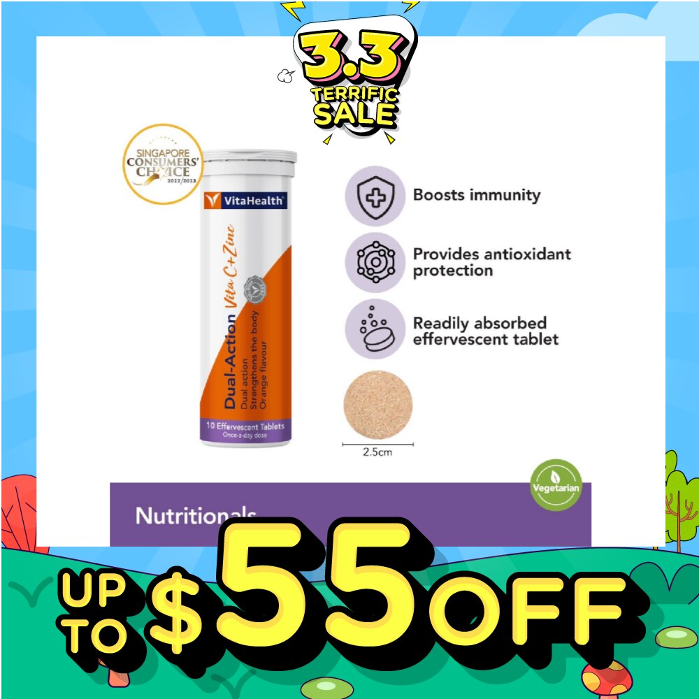 SPI×KarDian Vitamin C8 vab VITAHEALTH Dual-Action Vita C + Zinc Efferverscent Tablet Orange