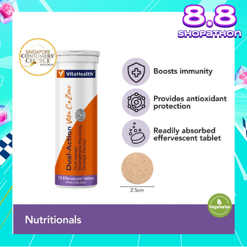 Dual-Action Vita C + Zinc Efferverscent Tablet Orange 10s