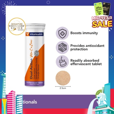 VITAHEALTH Dual-Action Vita C + Zinc Efferverscent Tablet Orange 10s (Expiry: Dec`2025)