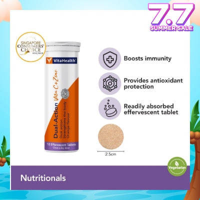 VITAHEALTH Dual-Action Vita C + Zinc Efferverscent Tablet Orange 10s (Expiry: Dec`2025)