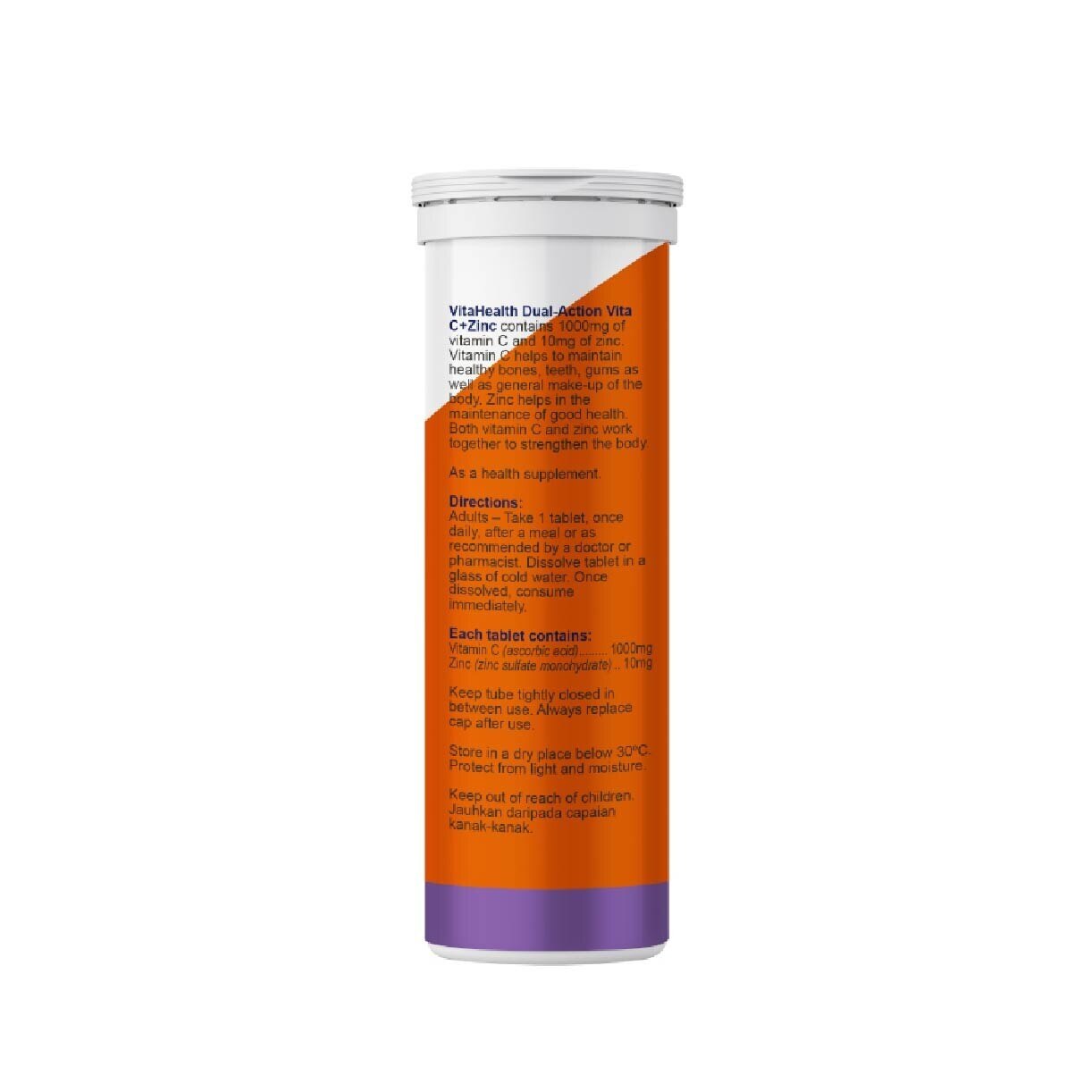 VITAHEALTH Dual-Action Vita C + Zinc Efferverscent Tablet Orange