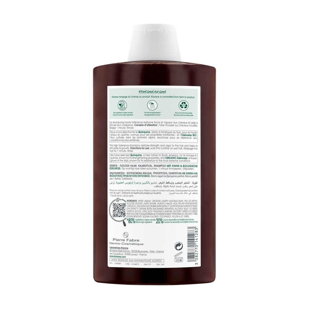 Strengthening - Thinning Hair Quinine & Organic Edelweiss Shampoo (Compatible With Pregnancy & Breast-Feeding) 400ml