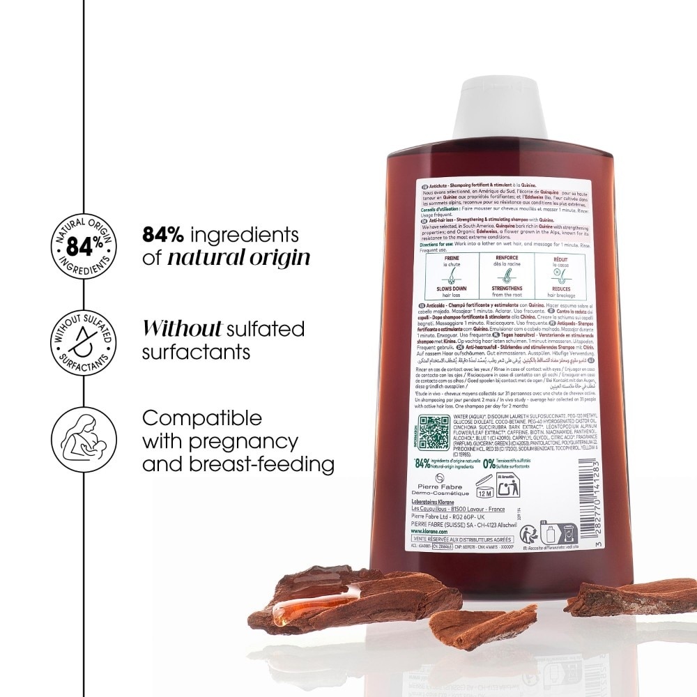 Strengthening - Thinning Hair Quinine & Organic Edelweiss Shampoo (Compatible With Pregnancy & Breast-Feeding) 400ml