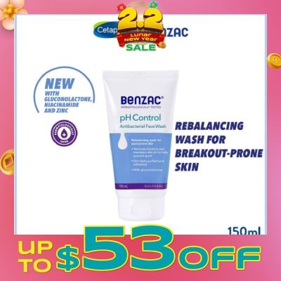 BENZAC Ph Control Antibacterial Face Wash (Rebalancing Wash For Acne-Prone Skin + Removes Bacteria To Prevent Spots) 150ml