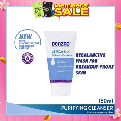 BENZAC Ph Control Antibacterial Face Wash (Rebalancing Wash For Acne-Prone Skin + Removes Bacteria To Prevent Spots) 150ml