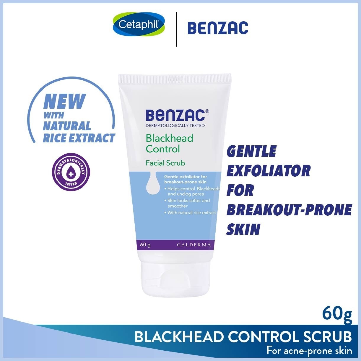 Blackhead Control Facial Scrub (Gentle Exfoliator With Natural Rice Extract For Breakout-Prone Skin) 60g