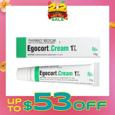 EGO QV Egocort Cream 1% (For Relief Of Skin Irritation, Itching & Rashes Due to Eczema, Dermatitis & Psoriasis) 15g