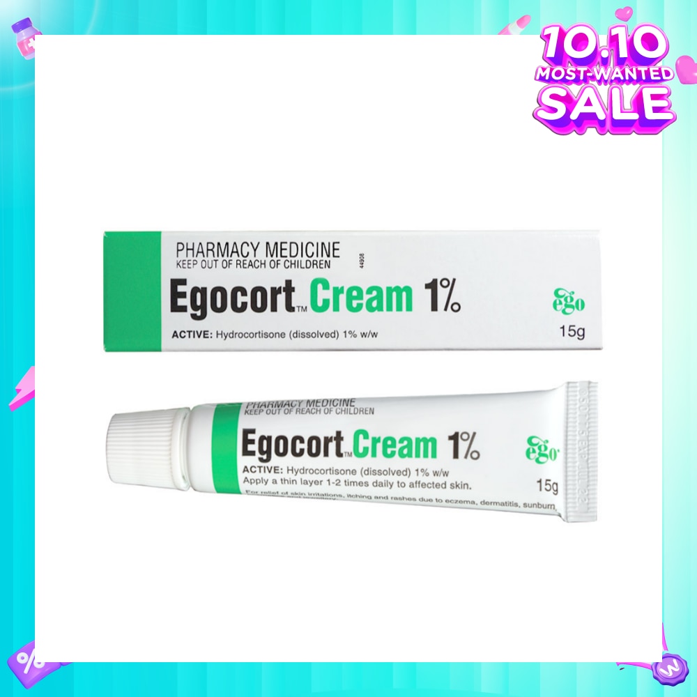 Egocort Cream 1% (For Relief Of Skin Irritation, Itching & Rashes Due to Eczema, Dermatitis & Psoriasis) 15g