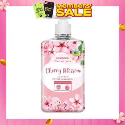 WATSONS Cherry Blossom Scented Cream Hand Wash (Softening and Moisturising, Dermatologically Tested) 500ml