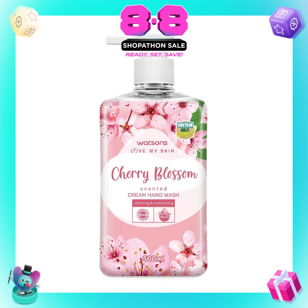 Cherry Blossom Scented Cream Hand Wash (Softening and Moisturising, Dermatologically Tested) 500ml