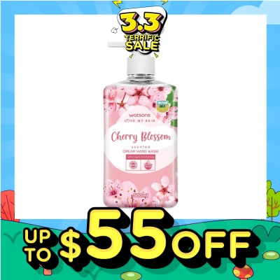WATSONS Cherry Blossom Scented Cream Hand Wash (Softening and Moisturising, Dermatologically Tested) 500ml