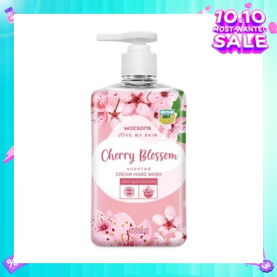 WATSONS Cherry Blossom Scented Cream Hand Wash (Softening and Moisturising, Dermatologically Tested) 500ml
