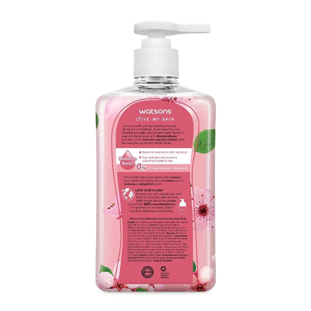 Cherry Blossom Scented Cream Hand Wash (Softening and Moisturising, Dermatologically Tested) 500ml