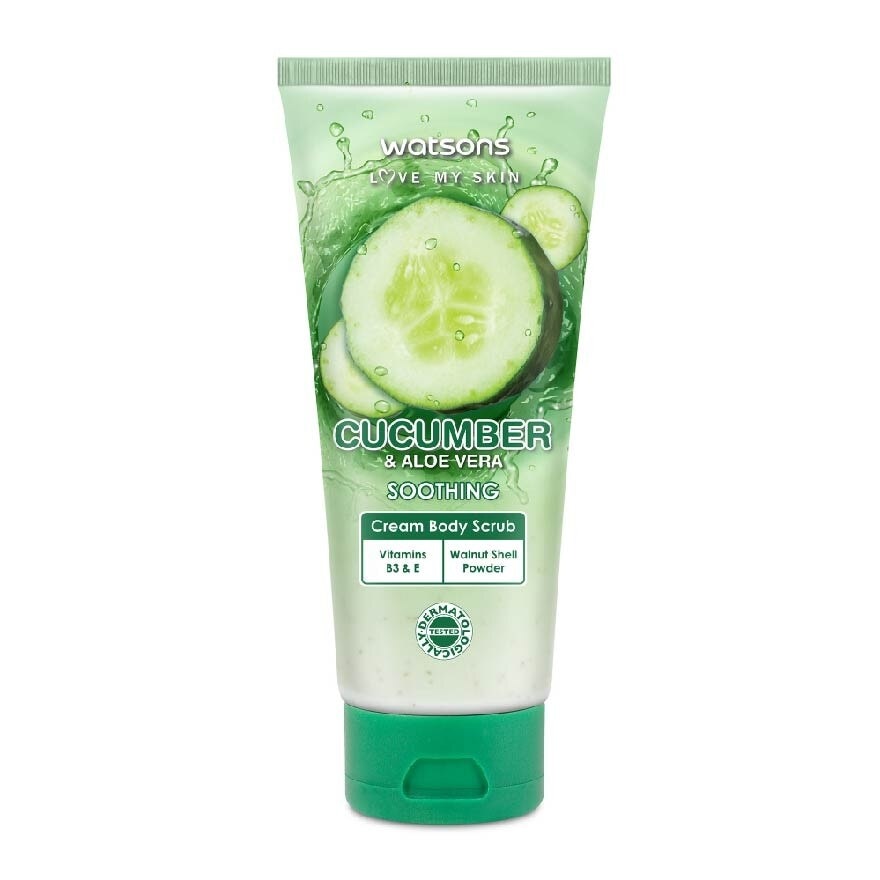 Aloe Vera & Cucumber Soothing Cream Body Scrub (Dermatologically Tested, Vitamins B3 & E, Walnut Shell Powder) 200ml