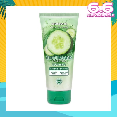 WATSONS Aloe Vera & Cucumber Soothing Cream Body Scrub (Dermatologically Tested, Vitamins B3 & E, Walnut Shell Powder) 200ml