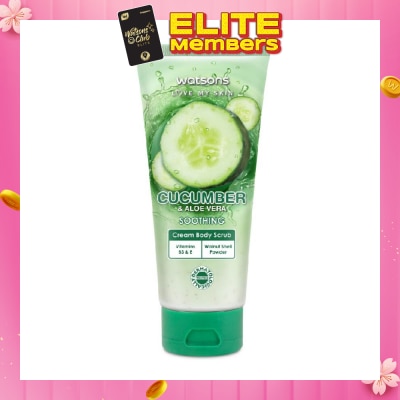 WATSONS Aloe Vera & Cucumber Soothing Cream Body Scrub (Dermatologically Tested, Vitamins B3 & E, Walnut Shell Powder) 200ml