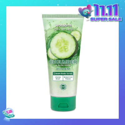 WATSONS Aloe Vera & Cucumber Soothing Cream Body Scrub (Dermatologically Tested, Vitamins B3 & E, Walnut Shell Powder) 200ml
