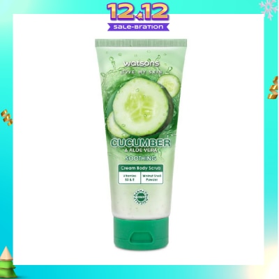WATSONS Aloe Vera & Cucumber Soothing Cream Body Scrub (Dermatologically Tested, Vitamins B3 & E, Walnut Shell Powder) 200ml
