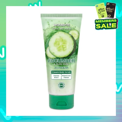 WATSONS Aloe Vera & Cucumber Soothing Cream Body Scrub (Dermatologically Tested, Vitamins B3 & E, Walnut Shell Powder) 200ml
