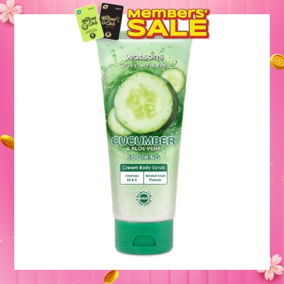 WATSONS Aloe Vera & Cucumber Soothing Cream Body Scrub (Dermatologically Tested, Vitamins B3 & E, Walnut Shell Powder) 200ml