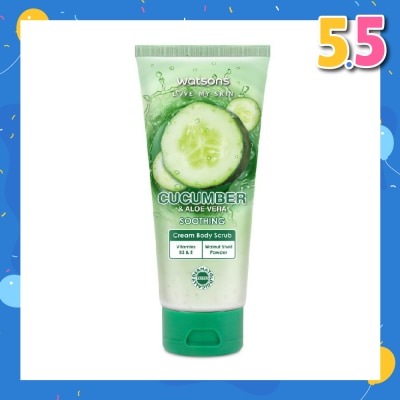WATSONS Aloe Vera & Cucumber Soothing Cream Body Scrub (Dermatologically Tested, Vitamins B3 & E, Walnut Shell Powder) 200ml
