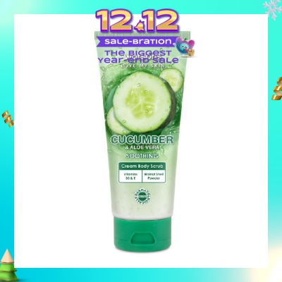 WATSONS Aloe Vera & Cucumber Soothing Cream Body Scrub (Dermatologically Tested, Vitamins B3 & E, Walnut Shell Powder) 200ml