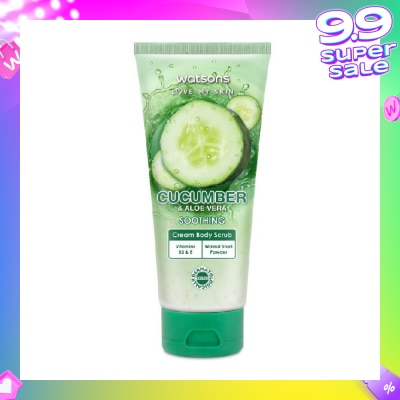 WATSONS Aloe Vera & Cucumber Soothing Cream Body Scrub (Dermatologically Tested, Vitamins B3 & E, Walnut Shell Powder) 200ml