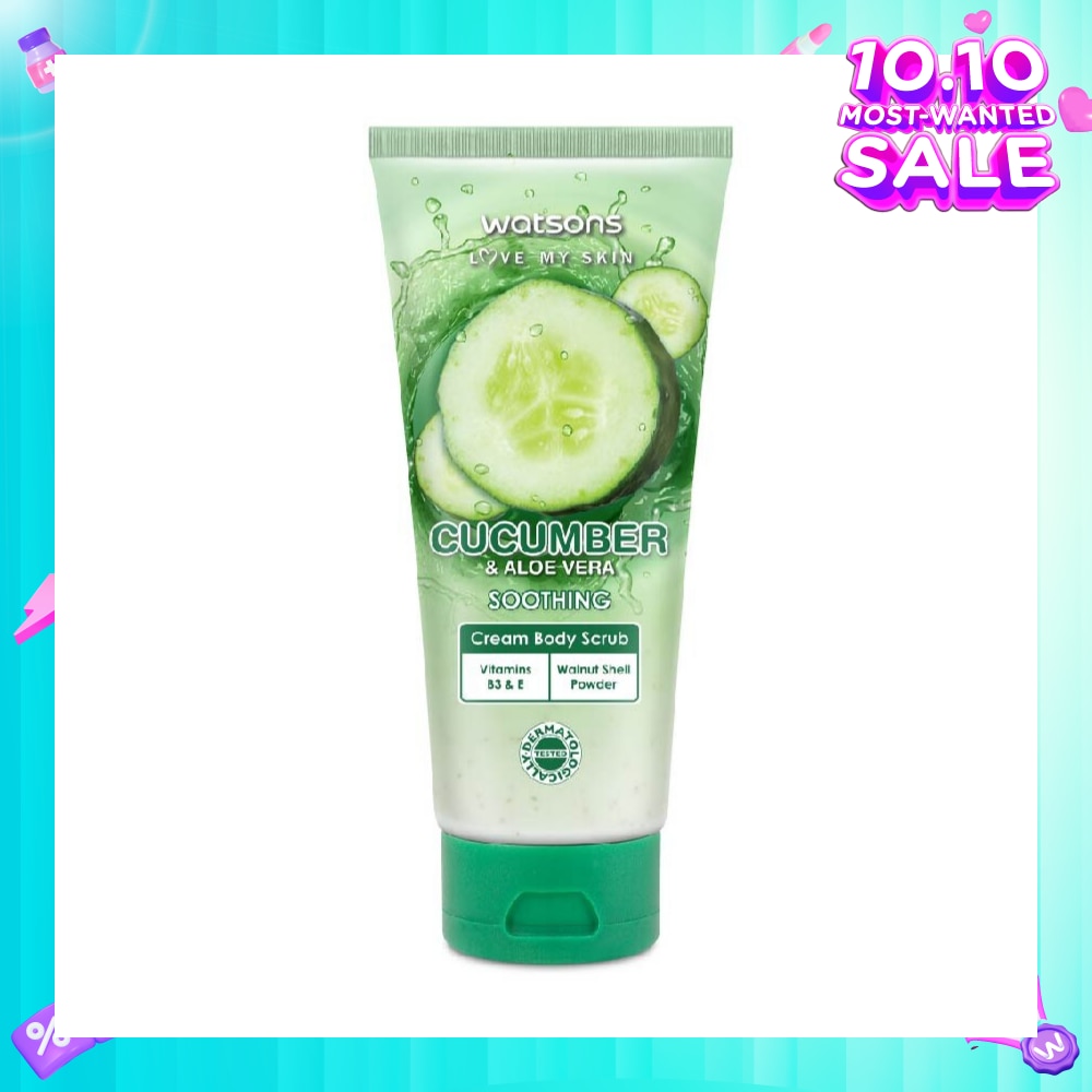 Aloe Vera & Cucumber Soothing Cream Body Scrub (Dermatologically Tested, Vitamins B3 & E, Walnut Shell Powder) 200ml