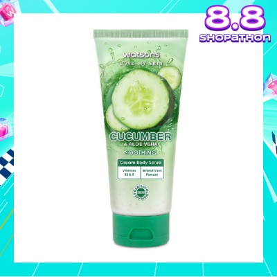 WATSONS Aloe Vera & Cucumber Soothing Cream Body Scrub (Dermatologically Tested, Vitamins B3 & E, Walnut Shell Powder) 200ml