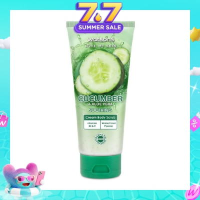 WATSONS - Aloe Vera & Cucumber Soothing Cream Body Scrub (Dermatologically Tested, Vitamins B3 & E, Walnut Shell Powder) 200ml
