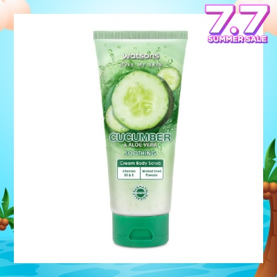 WATSONS Aloe Vera & Cucumber Soothing Cream Body Scrub (Dermatologically Tested, Vitamins B3 & E, Walnut Shell Powder) 200ml