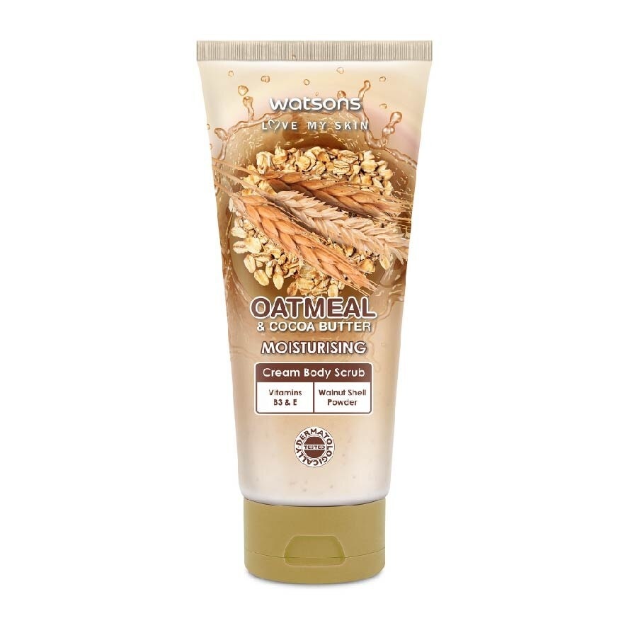 Cocoa Butter & Oatmeal Moisturising Cream Body Scrub (Dermatologically Tested, Vitamins B3 & E, Walnut Shell Powder) 200ml