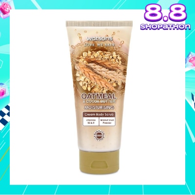 WATSONS Cocoa Butter & Oatmeal Moisturising Cream Body Scrub (Dermatologically Tested, Vitamins B3 & E, Walnut Shell Powder) 200ml
