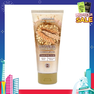 WATSONS Cocoa Butter & Oatmeal Moisturising Cream Body Scrub (Dermatologically Tested, Vitamins B3 & E, Walnut Shell Powder) 200ml