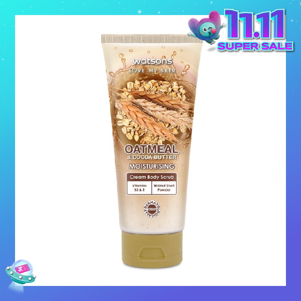Cocoa Butter & Oatmeal Moisturising Cream Body Scrub (Dermatologically Tested, Vitamins B3 & E, Walnut Shell Powder) 200ml