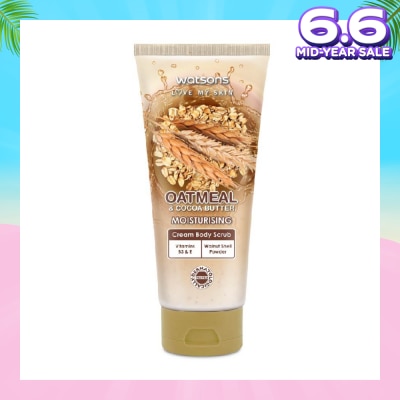 WATSONS Cocoa Butter & Oatmeal Moisturising Cream Body Scrub (Dermatologically Tested, Vitamins B3 & E, Walnut Shell Powder) 200ml