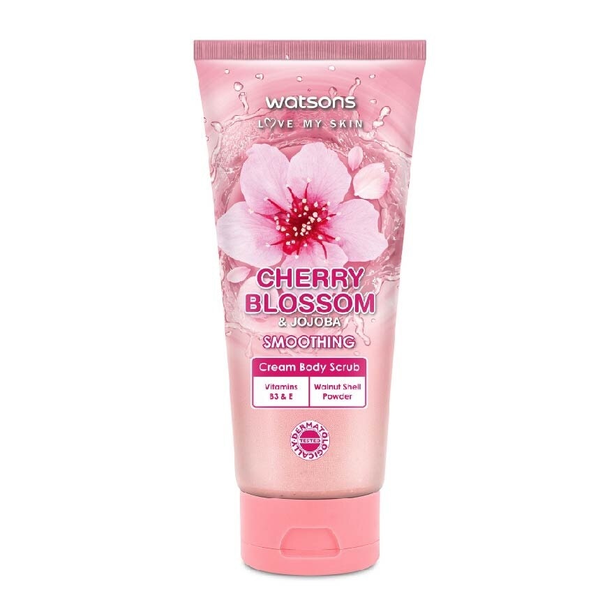 Cherry Blossom & Jojoba Smoothing Cream Body Scrub (Dermatologically Tested, Vitamins B3 & E, Walnut Shell Powder) 200ml