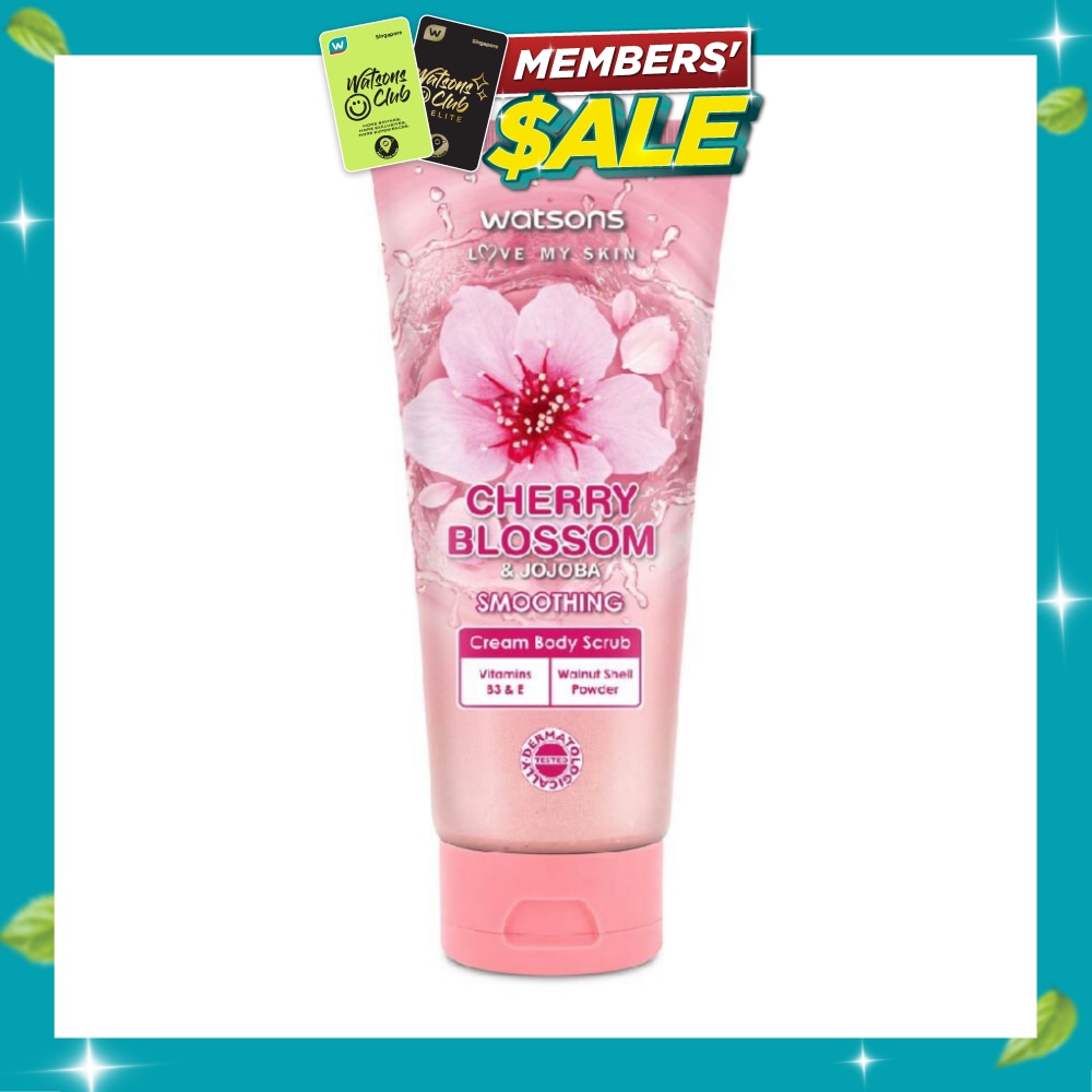 Cherry Blossom & Jojoba Smoothing Cream Body Scrub (Dermatologically Tested, Vitamins B3 & E, Walnut Shell Powder) 200ml image