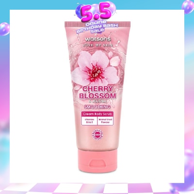 WATSONS - Cherry Blossom & Jojoba Smoothing Cream Body Scrub (Dermatologically Tested, Vitamins B3 & E, Walnut Shell Powder) 200ml