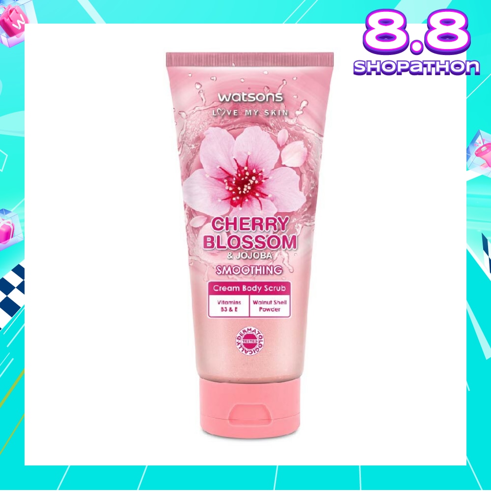Cherry Blossom & Jojoba Smoothing Cream Body Scrub (Dermatologically Tested, Vitamins B3 & E, Walnut Shell Powder) 200ml