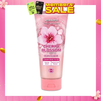 WATSONS Cherry Blossom & Jojoba Smoothing Cream Body Scrub (Dermatologically Tested, Vitamins B3 & E, Walnut Shell Powder) 200ml