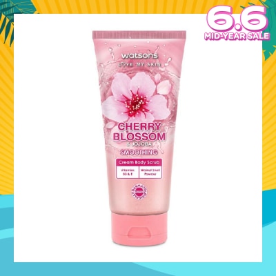 WATSONS Cherry Blossom & Jojoba Smoothing Cream Body Scrub (Dermatologically Tested, Vitamins B3 & E, Walnut Shell Powder) 200ml