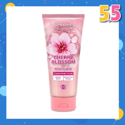 WATSONS Cherry Blossom & Jojoba Smoothing Cream Body Scrub (Dermatologically Tested, Vitamins B3 & E, Walnut Shell Powder) 200ml