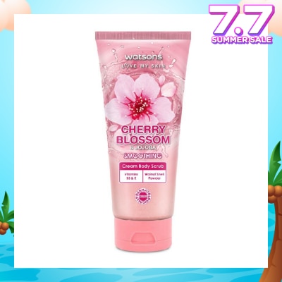 WATSONS Cherry Blossom & Jojoba Smoothing Cream Body Scrub (Dermatologically Tested, Vitamins B3 & E, Walnut Shell Powder) 200ml