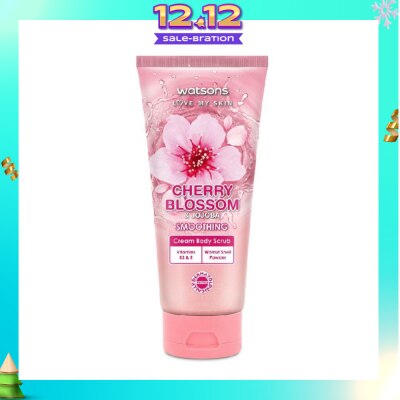 WATSONS Cherry Blossom & Jojoba Smoothing Cream Body Scrub (Dermatologically Tested, Vitamins B3 & E, Walnut Shell Powder) 200ml