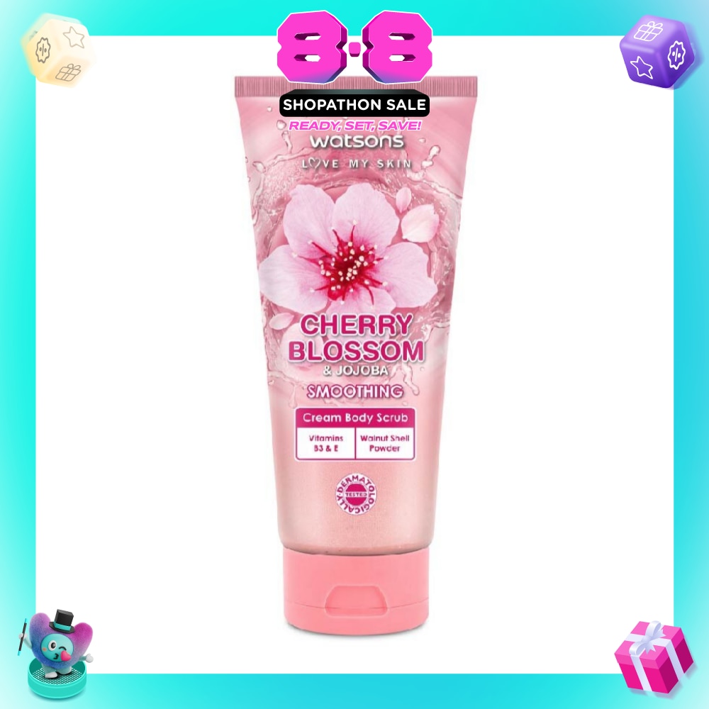 Cherry Blossom & Jojoba Smoothing Cream Body Scrub (Dermatologically Tested, Vitamins B3 & E, Walnut Shell Powder) 200ml